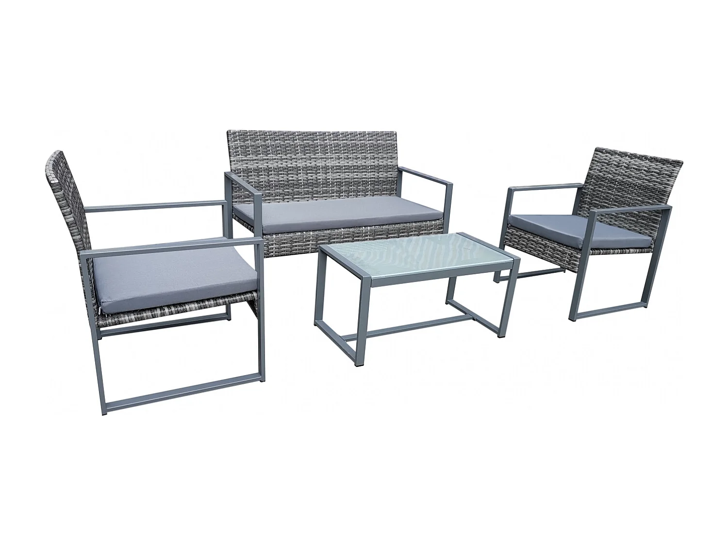 Lage 4-zits tuinset van donkergrijze gevlochten hars ESNA - Trendy design, stevig, comfortabele kussens