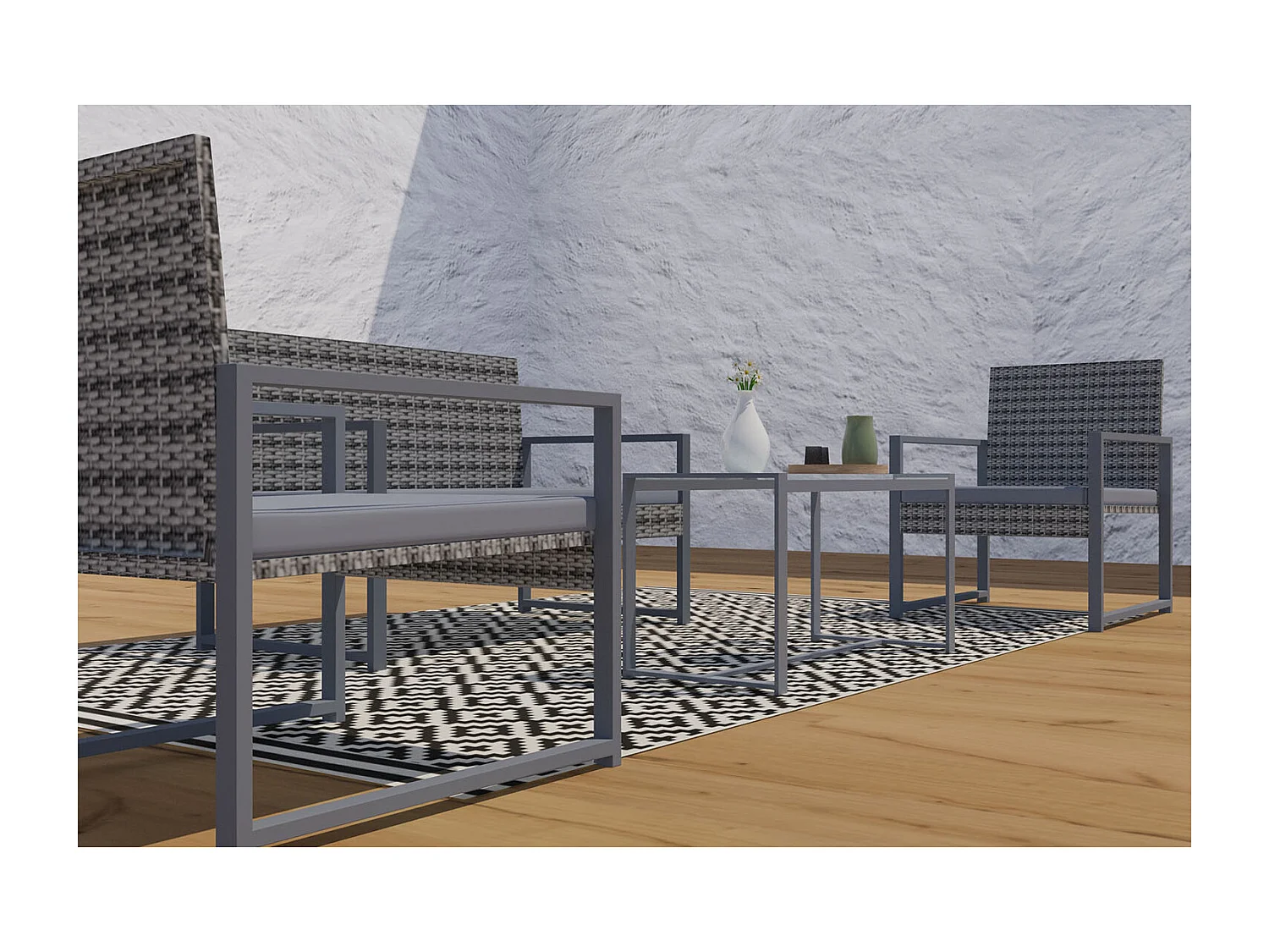 Lage 4-zits tuinset van donkergrijze gevlochten hars ESNA - Trendy design, stevig, comfortabele kussens