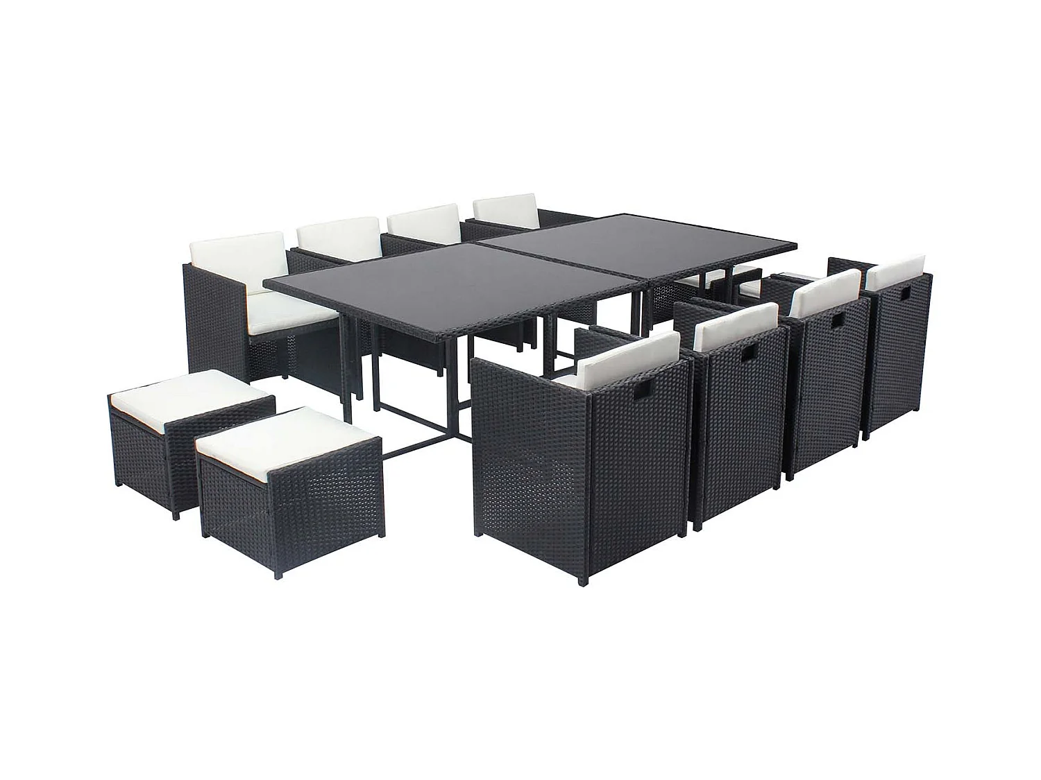 Salotto da giardino a incasso 12 posti resina intrecciata nero/bianco MIAMI