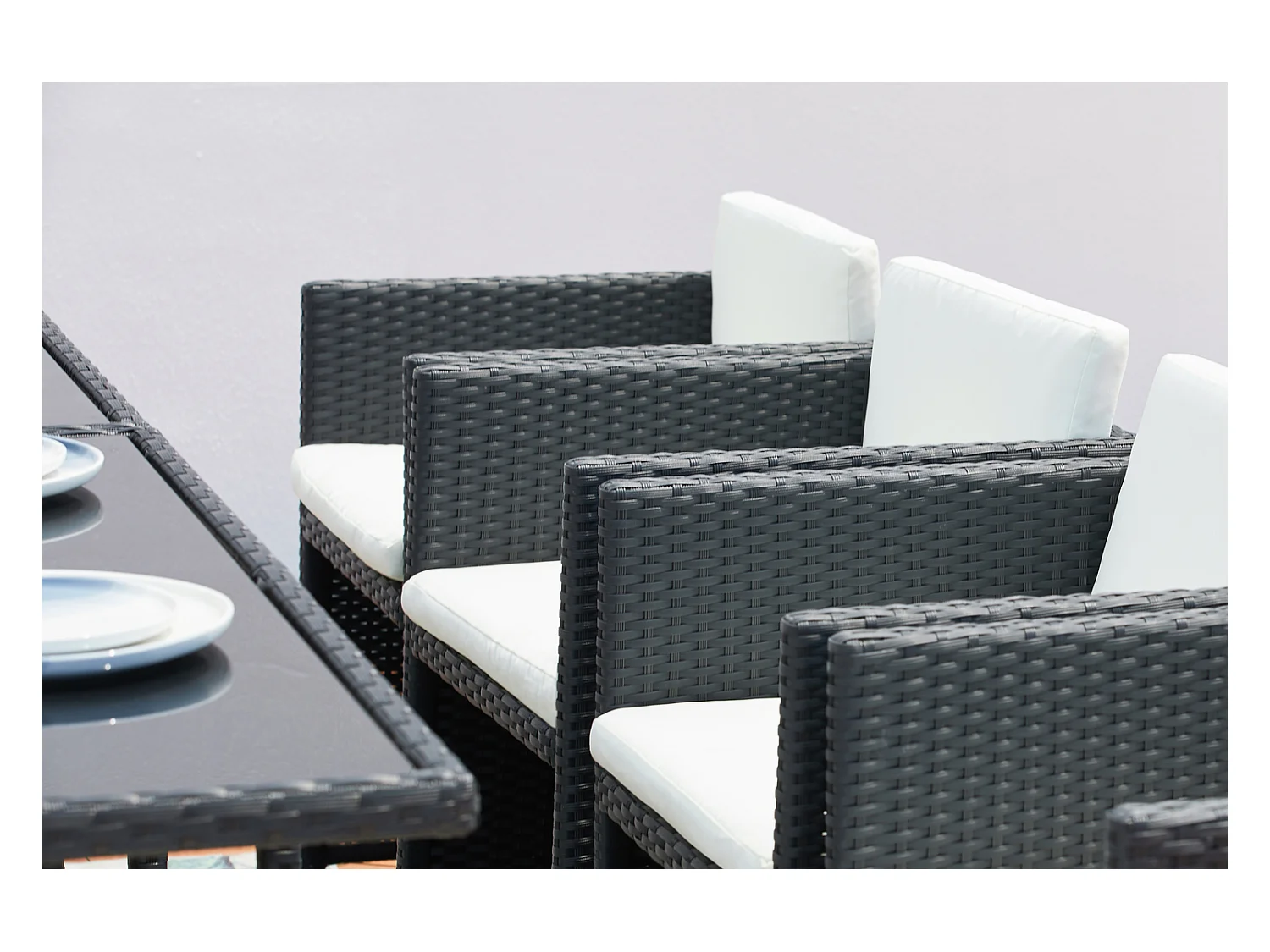 Salotto da giardino a incasso 12 posti resina intrecciata nero/bianco MIAMI