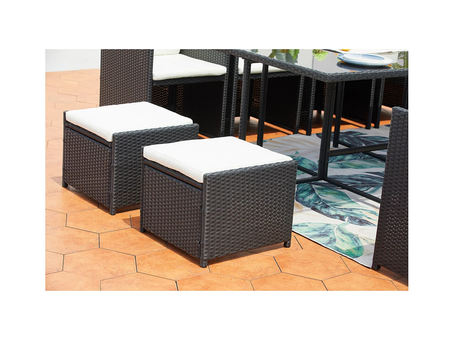 Salotto da giardino a incasso 12 posti resina intrecciata nero/bianco MIAMI