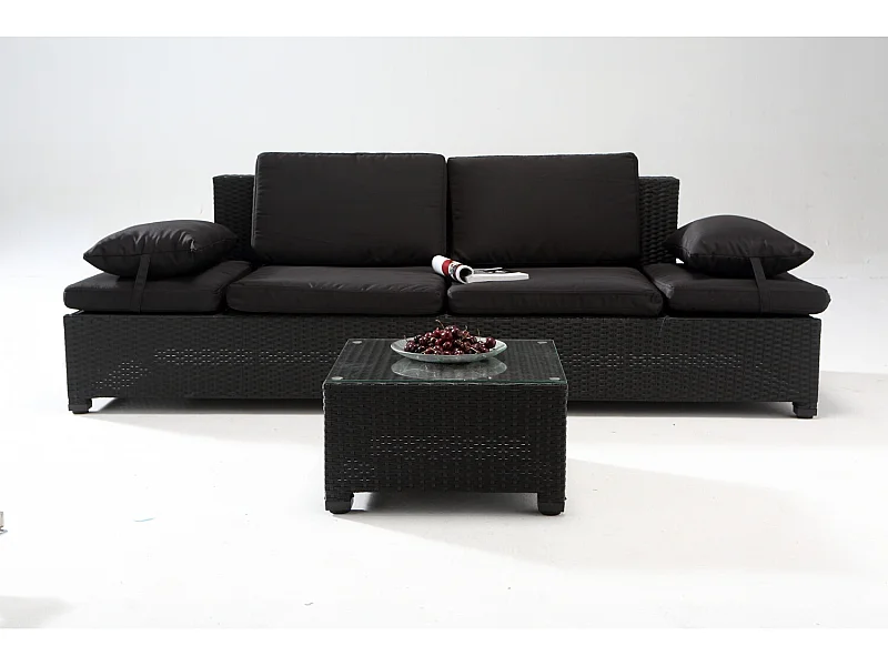 2-Sitzer Gartenmöbel-Set aus schwarzem Rattan CORFOU