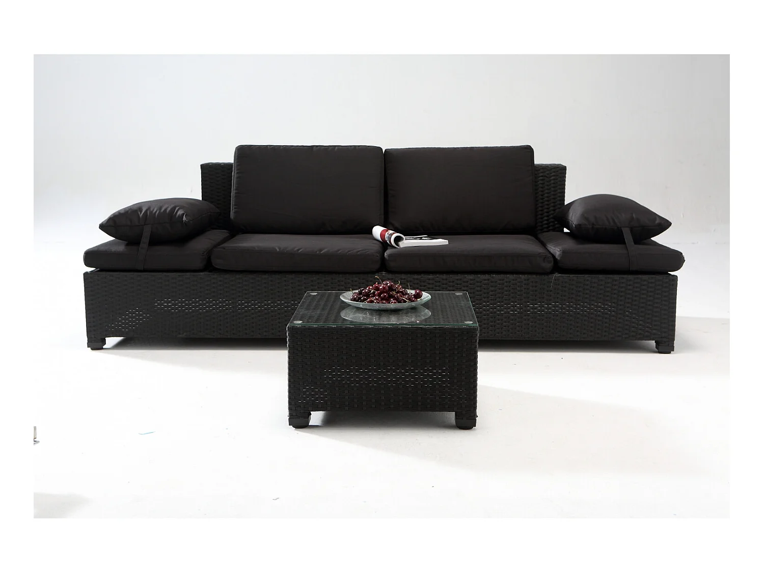 2-Sitzer Gartenmöbel-Set aus schwarzem Rattan CORFOU