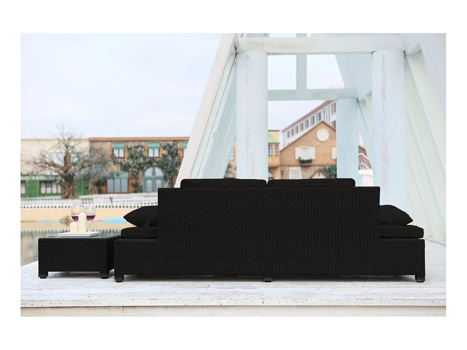 2-Sitzer Gartenmöbel-Set aus schwarzem Rattan CORFOU