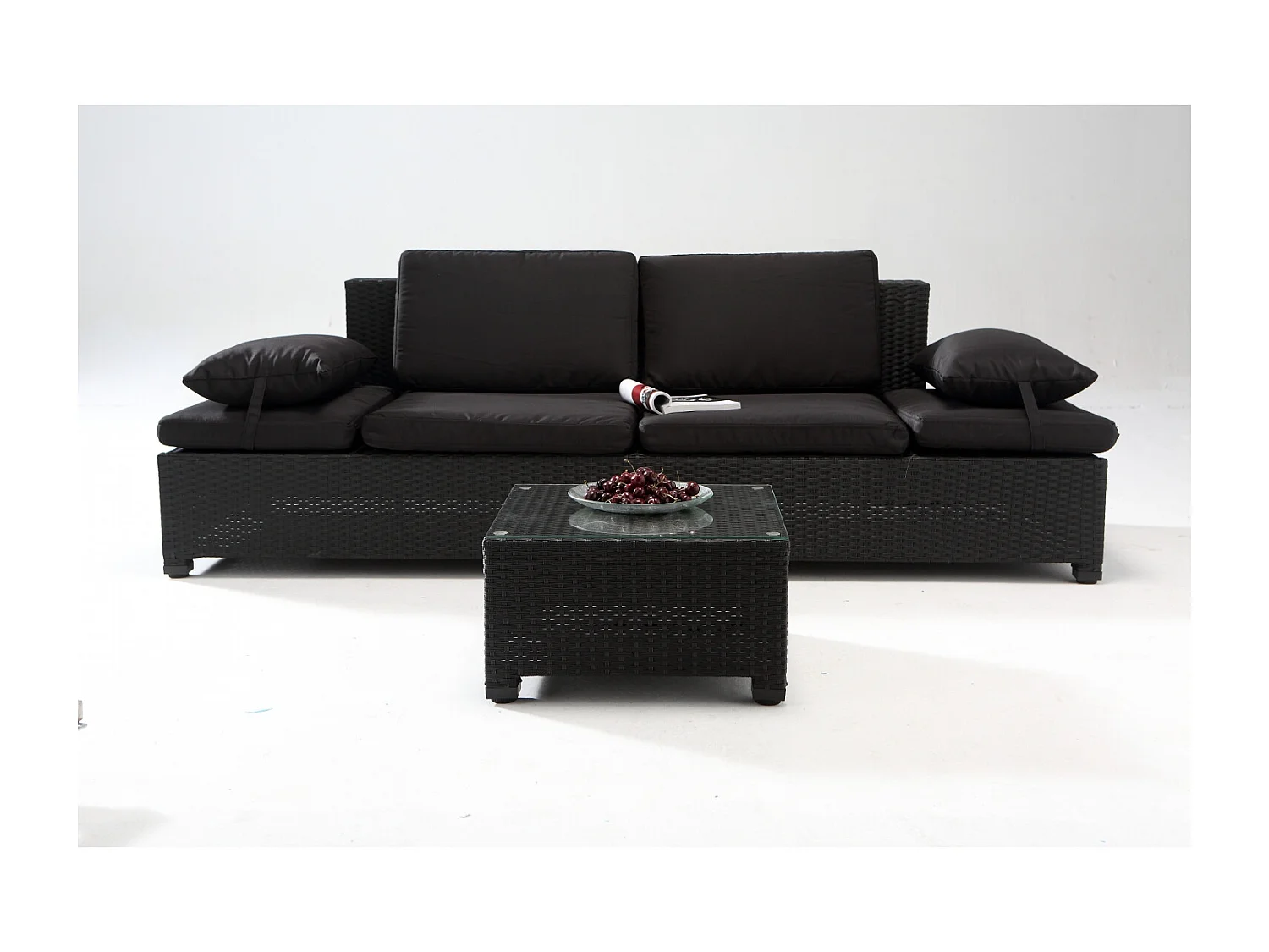 Loungeset voor 2 personen van zwart gevlochten hars CORFOU