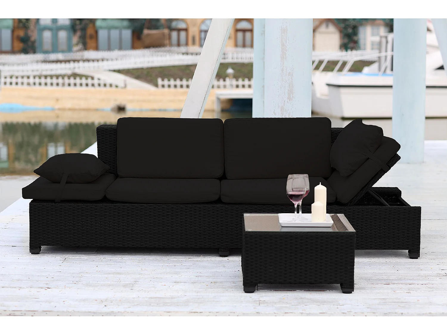 2-Sitzer Gartenmöbel-Set aus schwarzem Rattan CORFOU