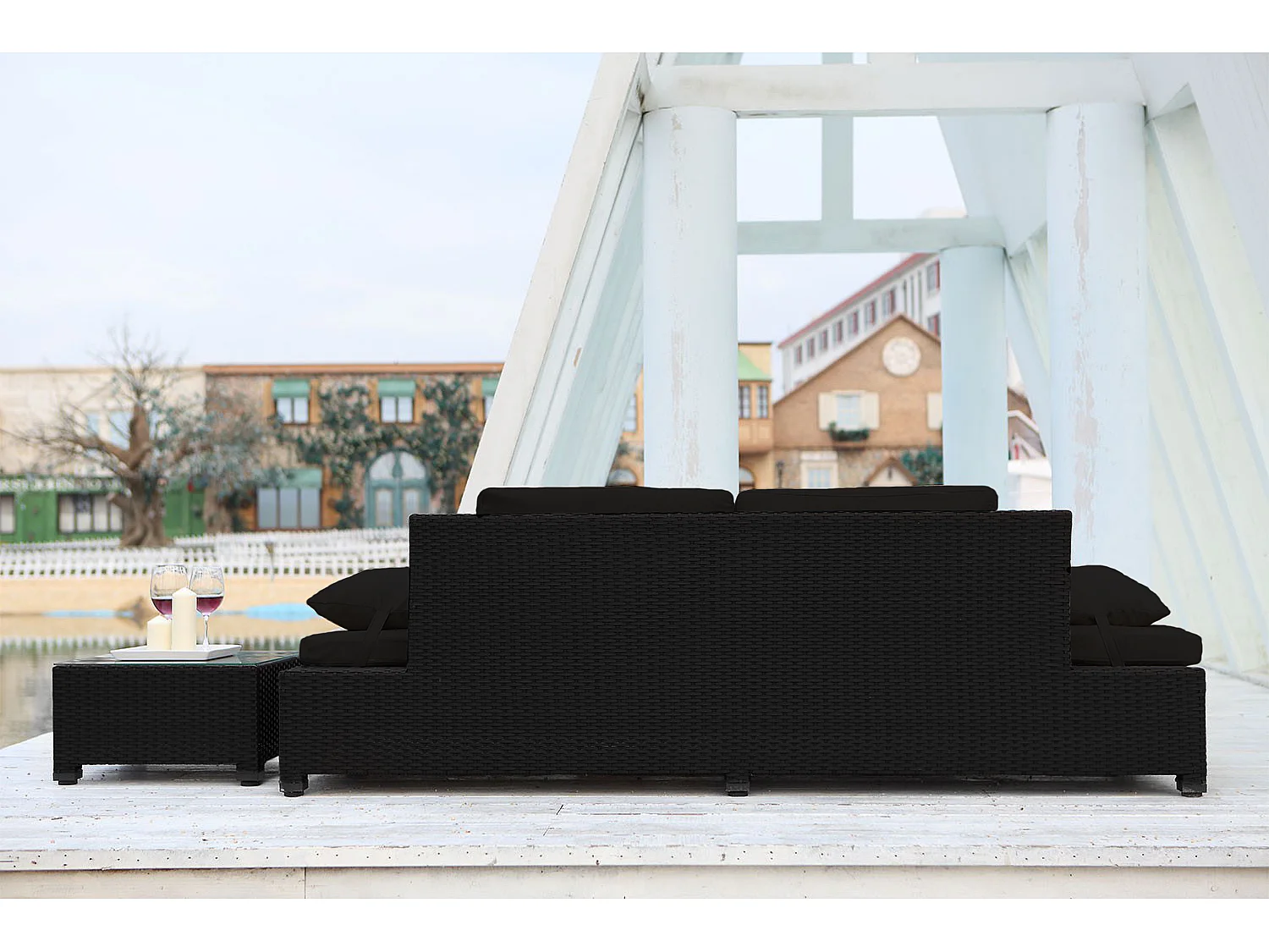 2-Sitzer Gartenmöbel-Set aus schwarzem Rattan CORFOU