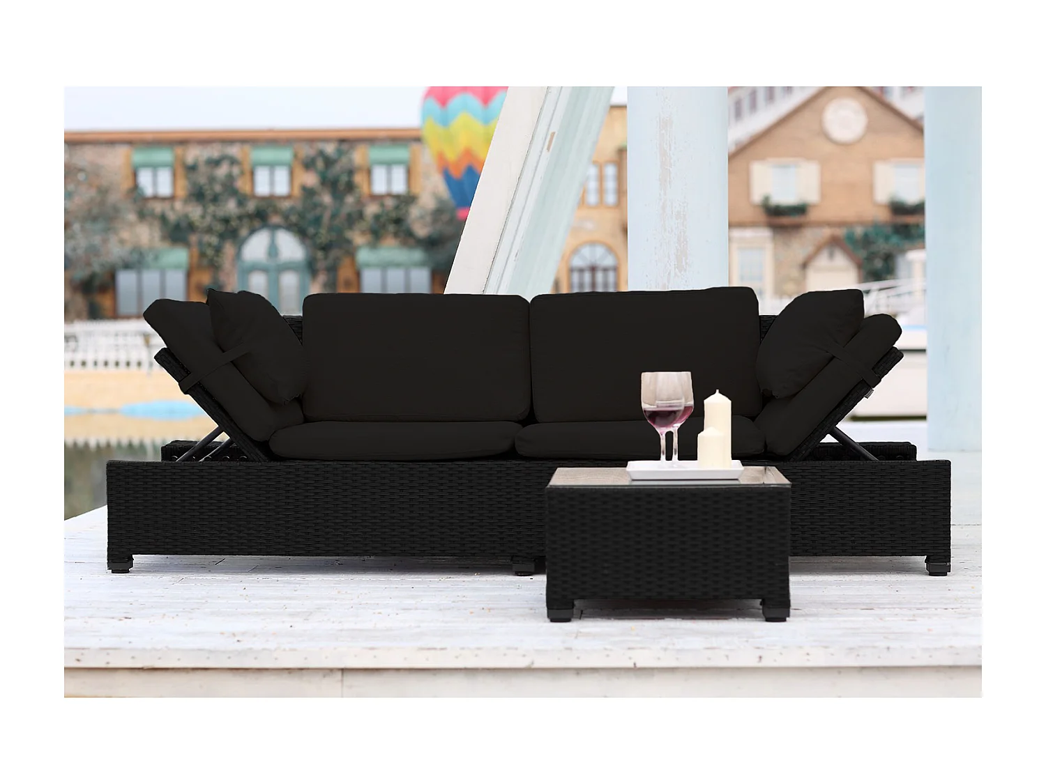 Loungeset voor 2 personen van zwart gevlochten hars CORFOU
