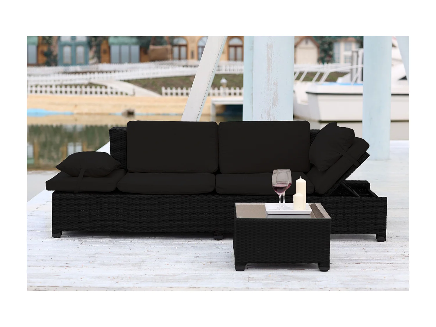Loungeset voor 2 personen van zwart gevlochten hars CORFOU