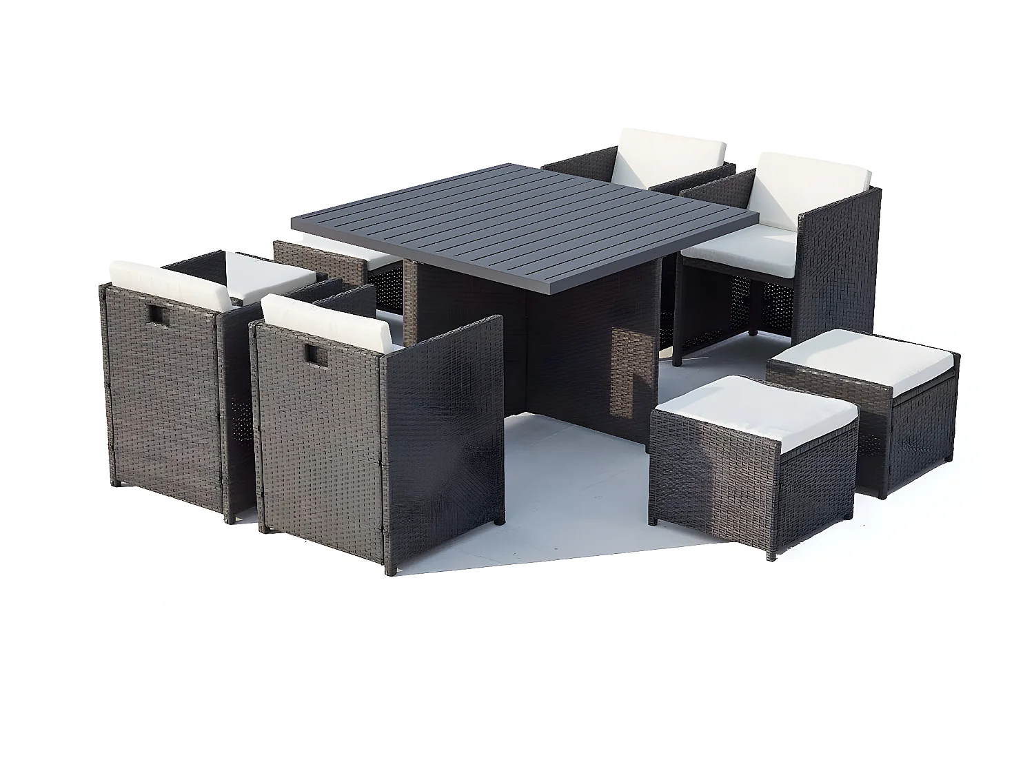 Table et chaise 8 places encastrables alu résine gris-blanc SUNSET