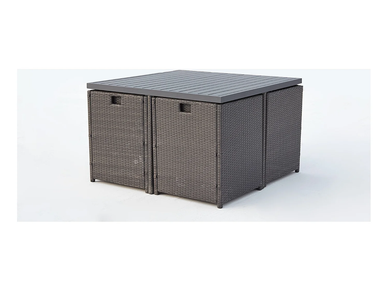 Table et chaise 8 places encastrables alu résine gris-blanc SUNSET