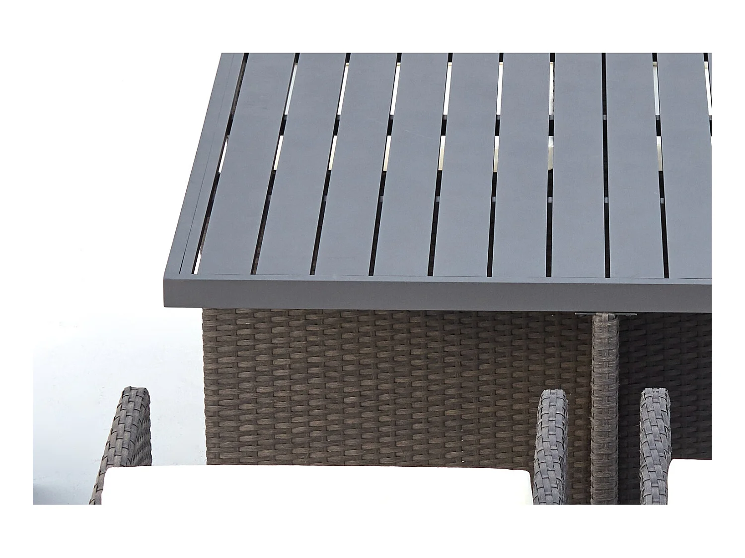 Table et chaise 8 places encastrables alu résine gris-blanc SUNSET