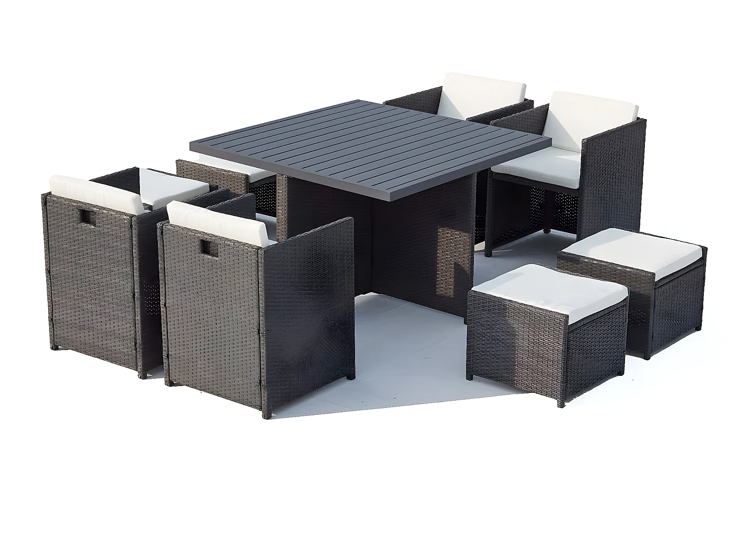 Loungeset 8 Plaatsen van Vlechtwerk en Aluminium Grijs/Wit Sunset