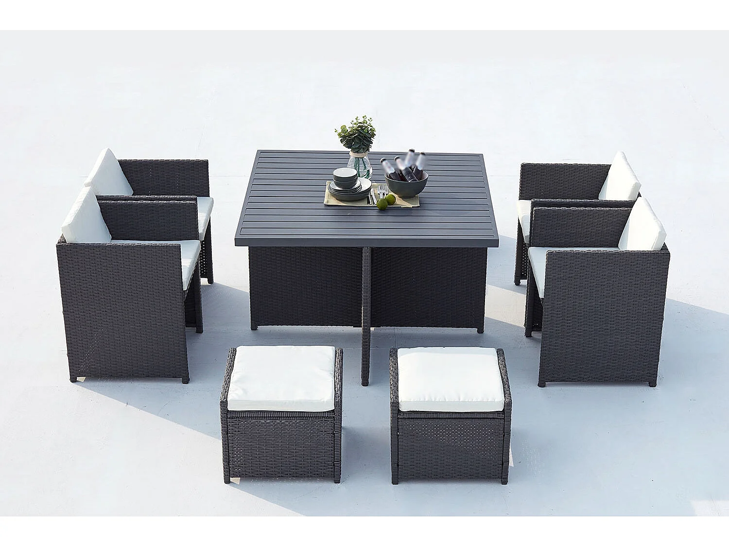 Loungeset 8 Plaatsen van Vlechtwerk en Aluminium Grijs/Wit Sunset