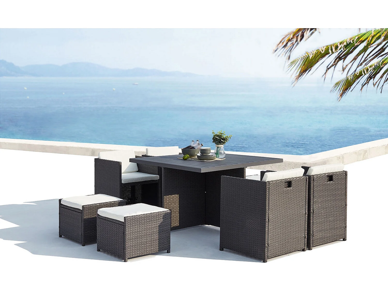 Loungeset 8 Plaatsen van Vlechtwerk en Aluminium Grijs/Wit Sunset