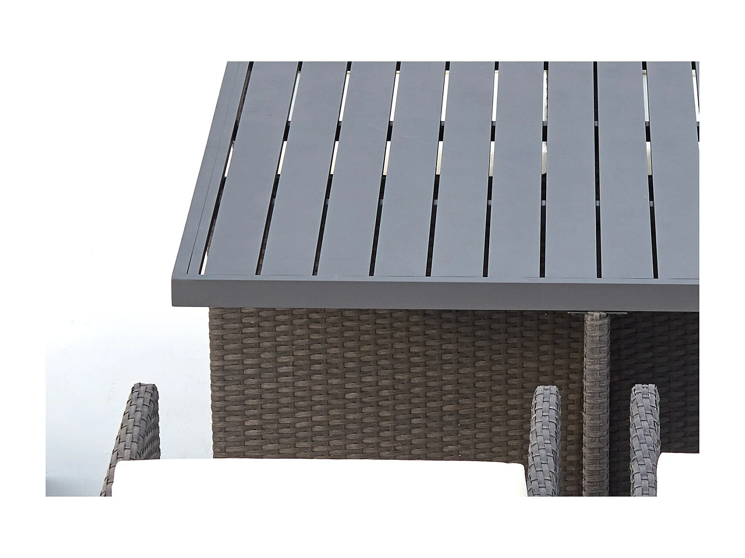 Table et chaise 8 places encastrables alu résine gris-blanc SUNSET