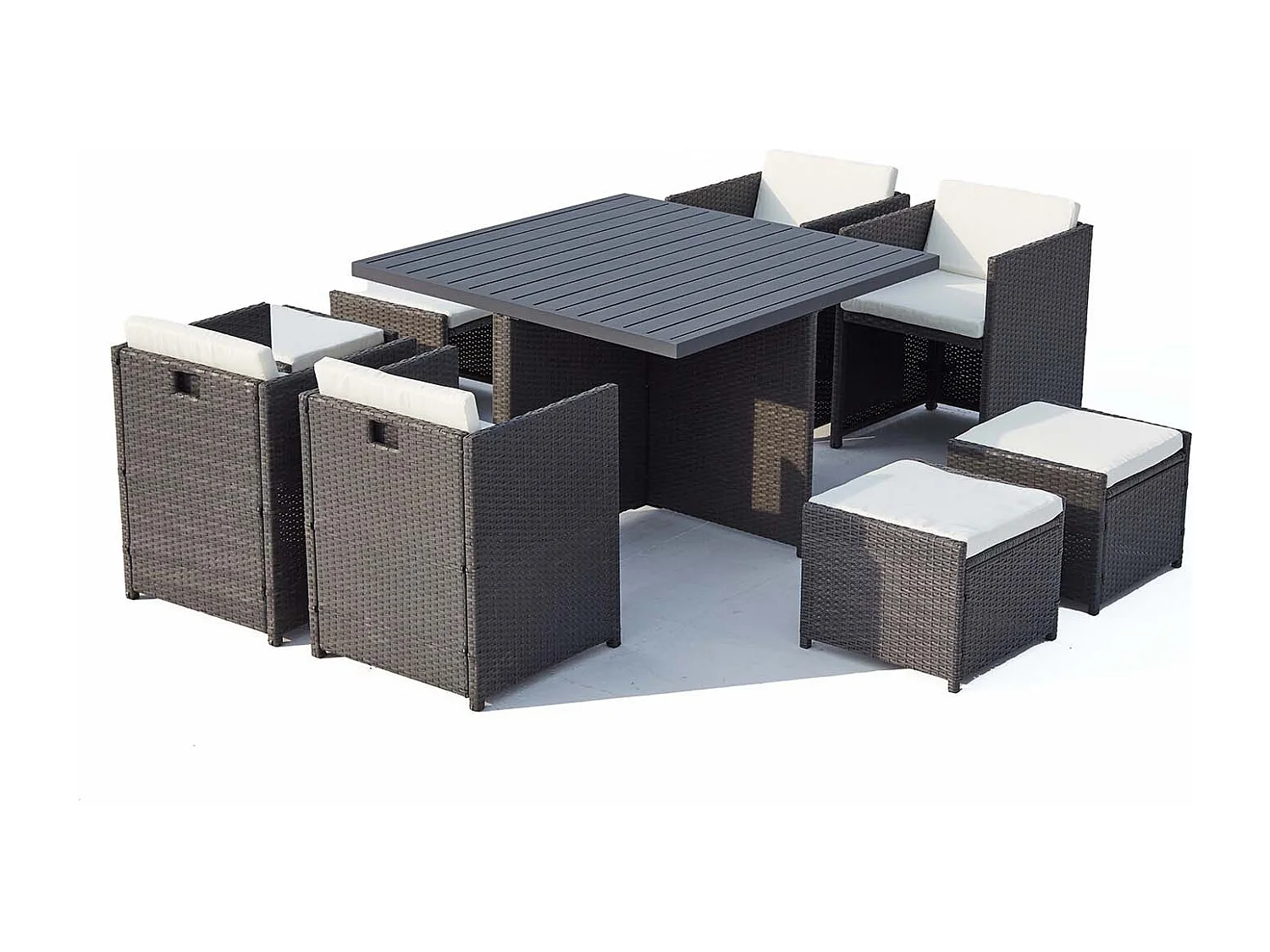 Table et chaise 8 places encastrables alu résine gris-blanc SUNSET