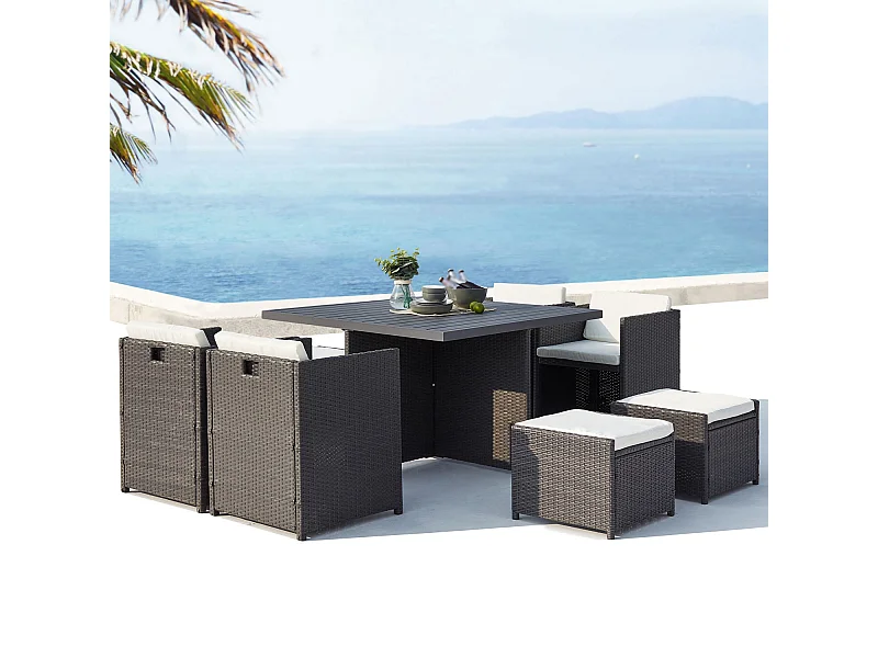 Loungeset 8 Plaatsen van Vlechtwerk en Aluminium Grijs/Wit Sunset