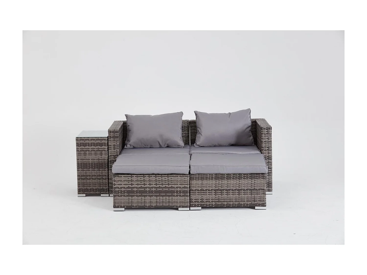 Conjunto de Jardim 4 Lugares em Rattan Sintético Cinza/Preto MOANA - Mesa, 2 Cadeiras, 2 Pufes - Exterior Moderno