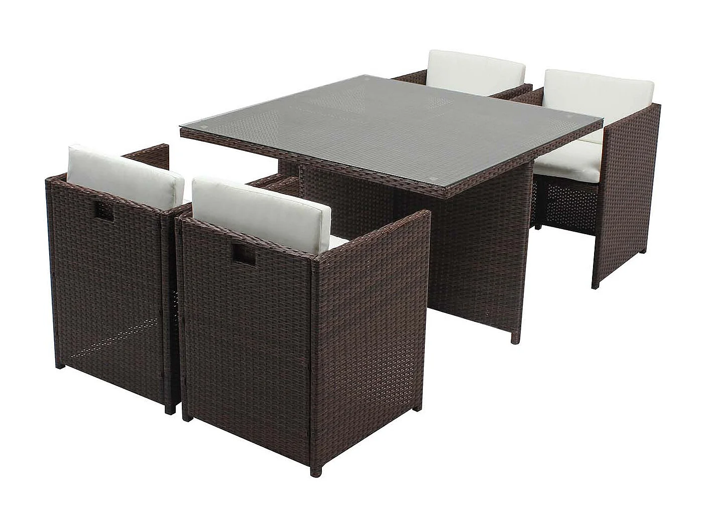 Table et chaises 4 places encastrables résine marron-blanc MIAMI