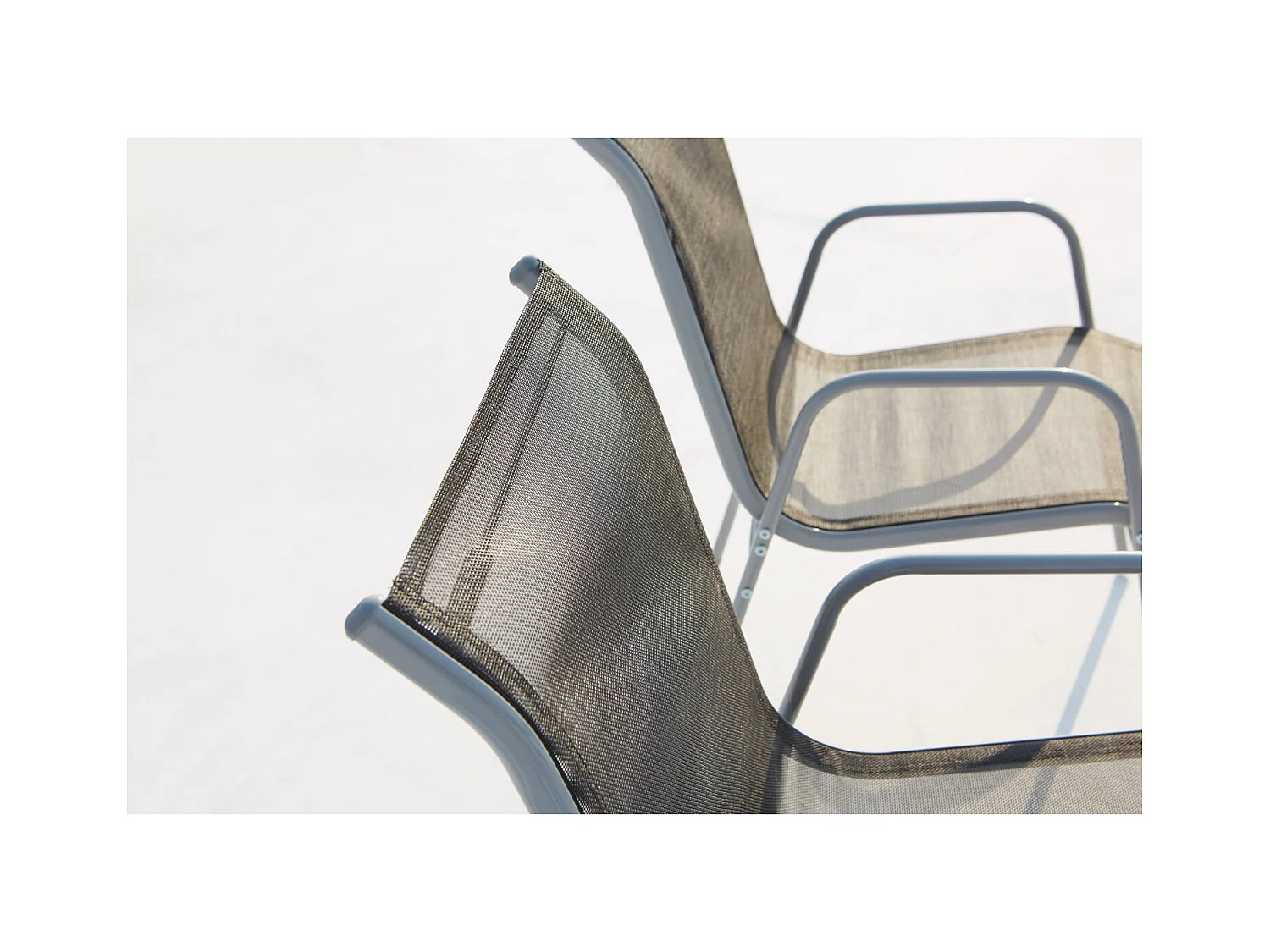 Table de jardin et 6 chaises en acier et toile PVC gris LUSIANA