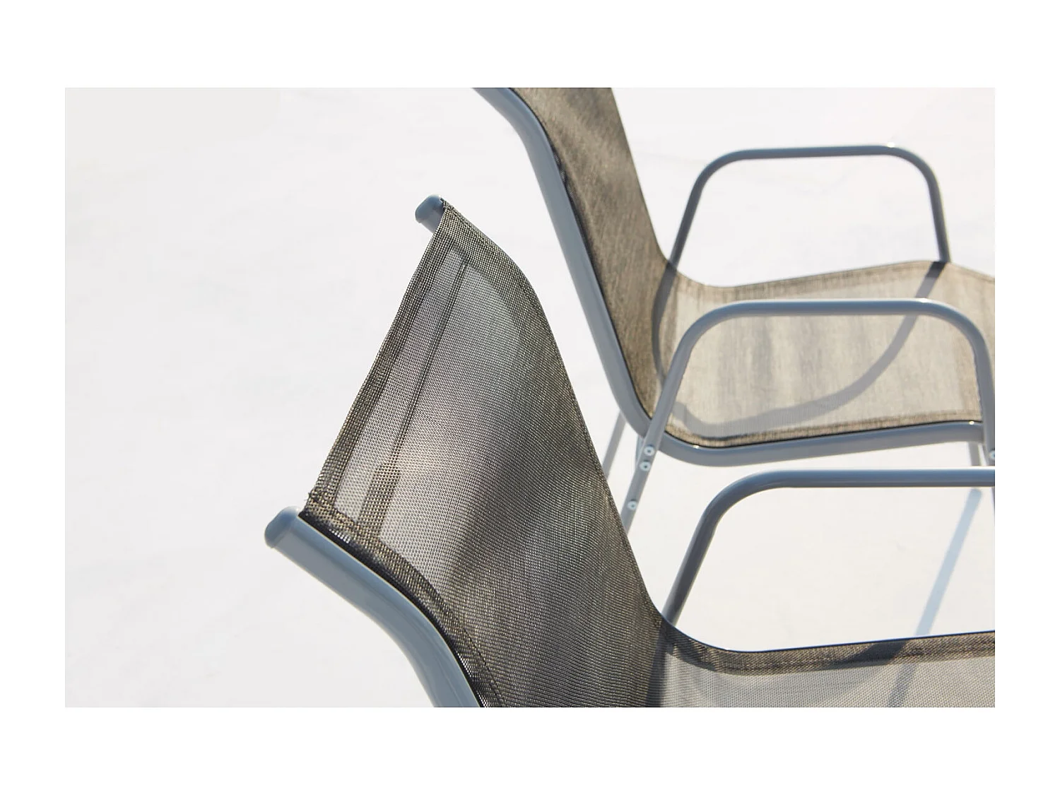 Table de jardin et 6 chaises en acier et toile PVC gris LUSIANA