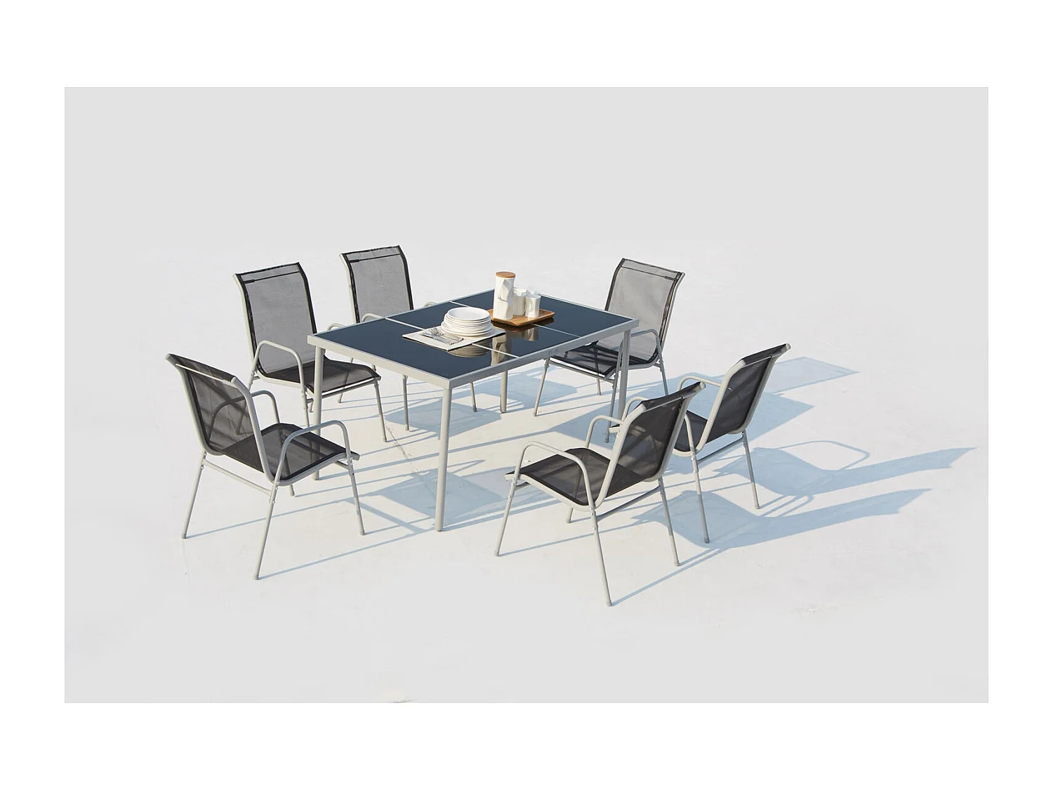 Conjunto de jardín de acero inoxidable y textileno para 6 personas LUSIANA