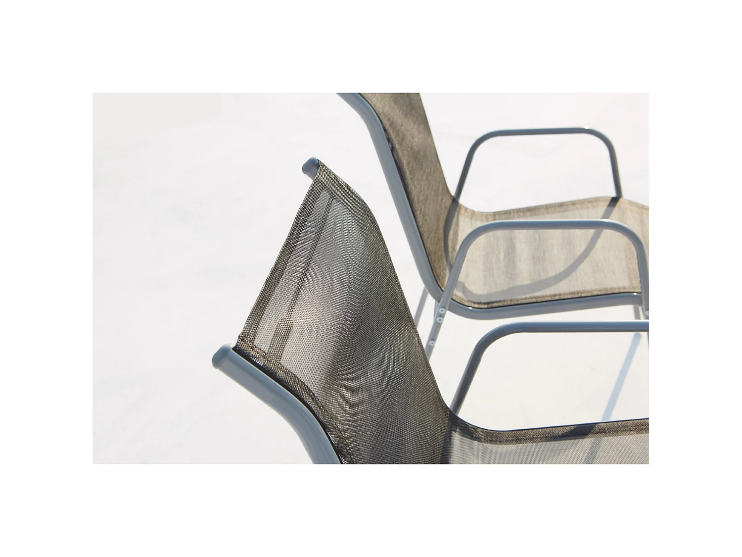 Table de jardin et 6 chaises en acier et toile PVC gris LUSIANA