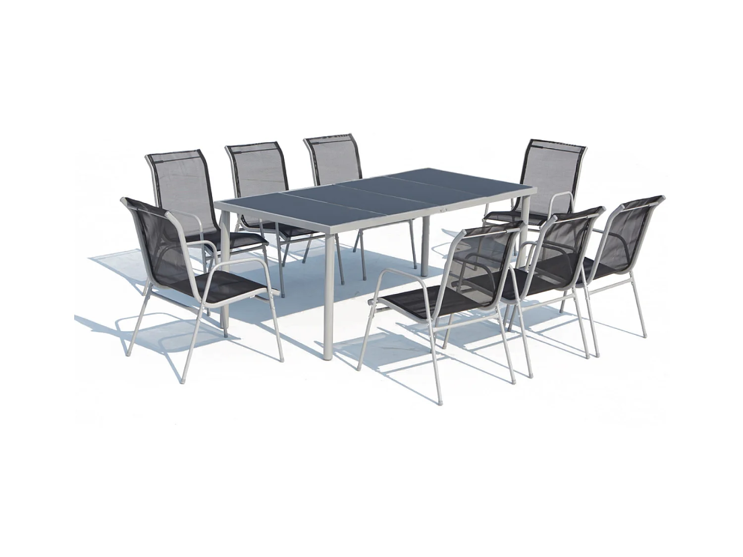 Gartenmöbelset aus Stahl LUSIANA für 8 Personen mit Glastisch und Stühlen mit Armlehnen