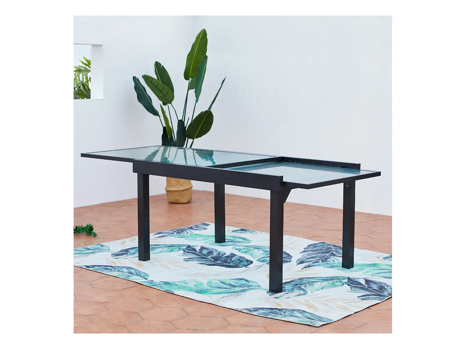 Table de jardin extensible et 6 fauteuils en alu et toile PVC BRESCIA