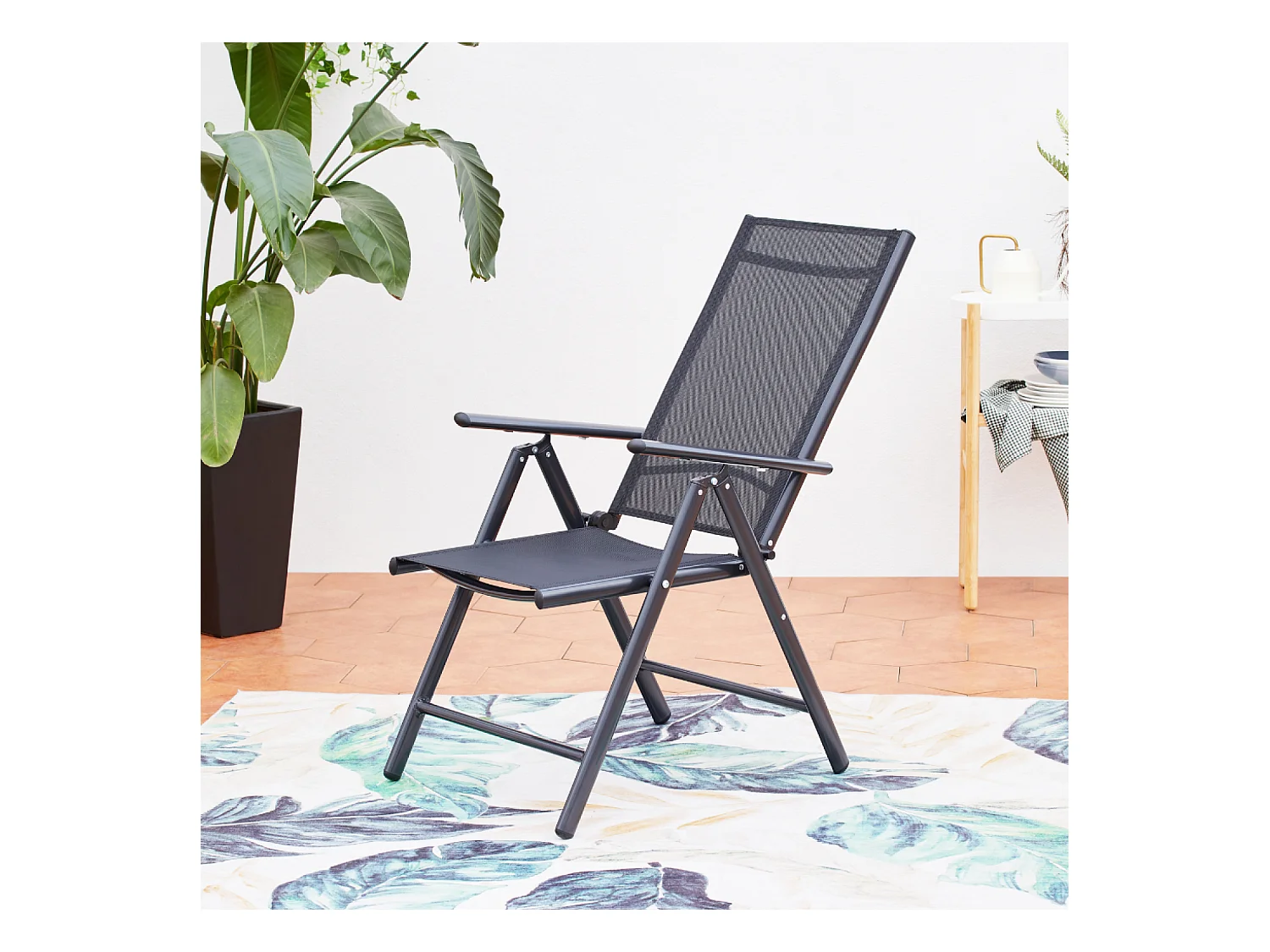 Table de jardin extensible et 6 fauteuils en alu et toile PVC BRESCIA