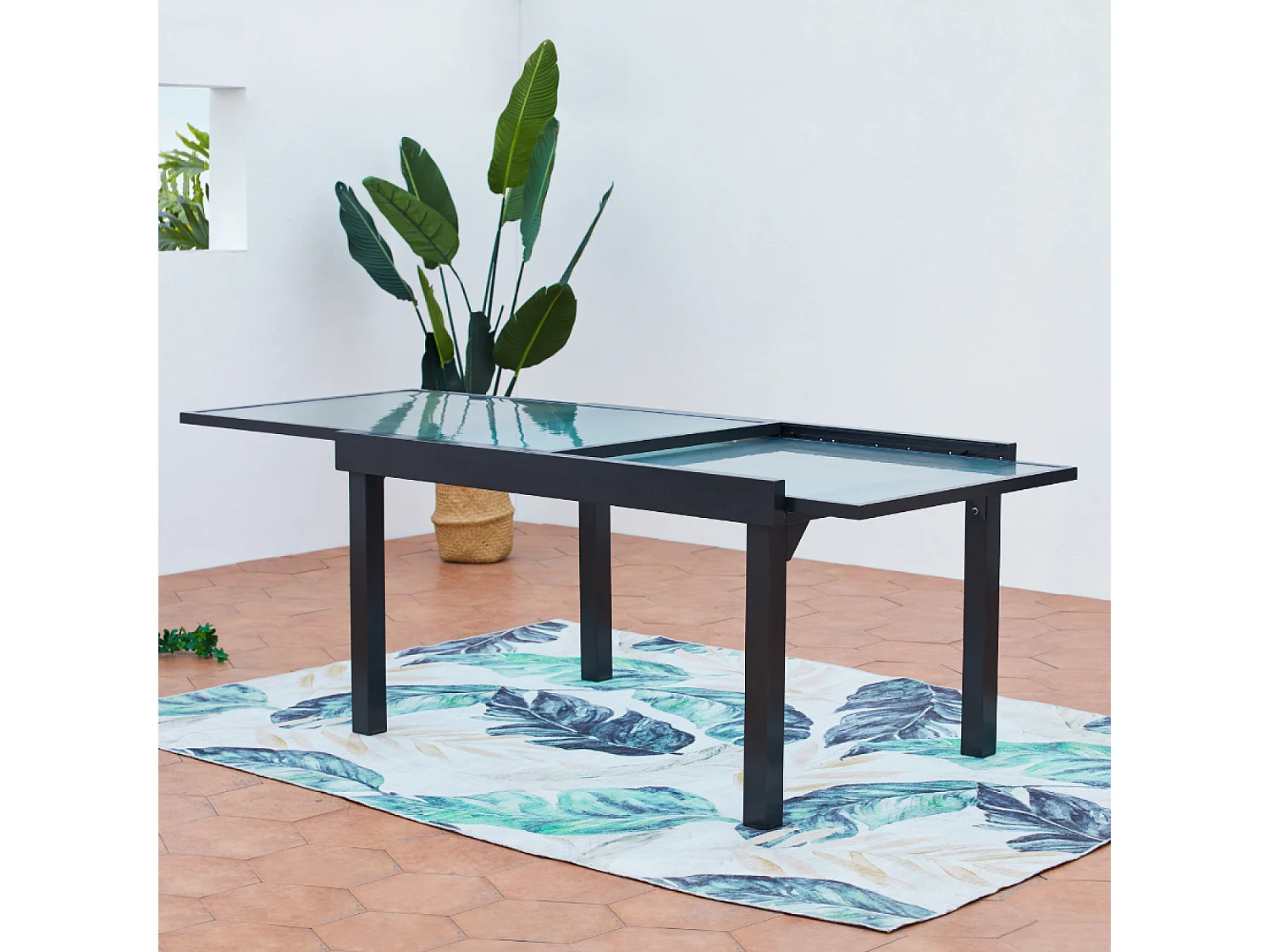 Table de jardin extensible et 6 fauteuils en alu et toile PVC BRESCIA