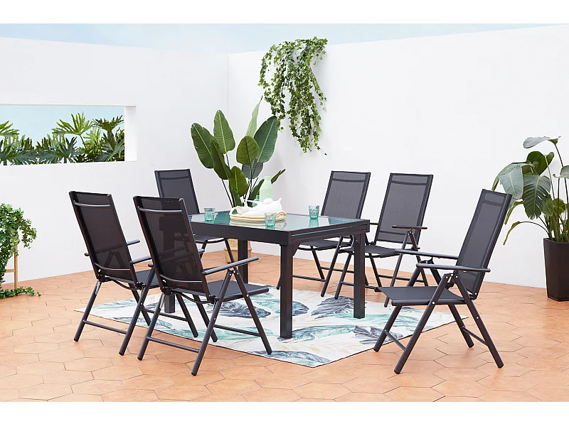 Uitbreidbare tuinset in grijs aluminium met 6 stoelen BRESCIA