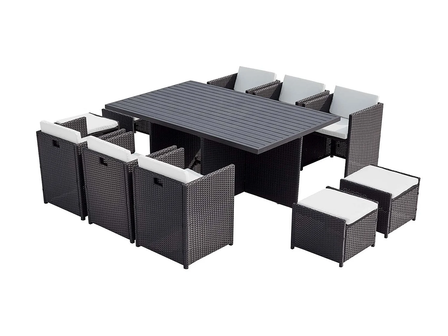 Gartenmöbel-Set für 10 Personen, Rattan und Aluminium in Schwarz/Weiß SUNSET