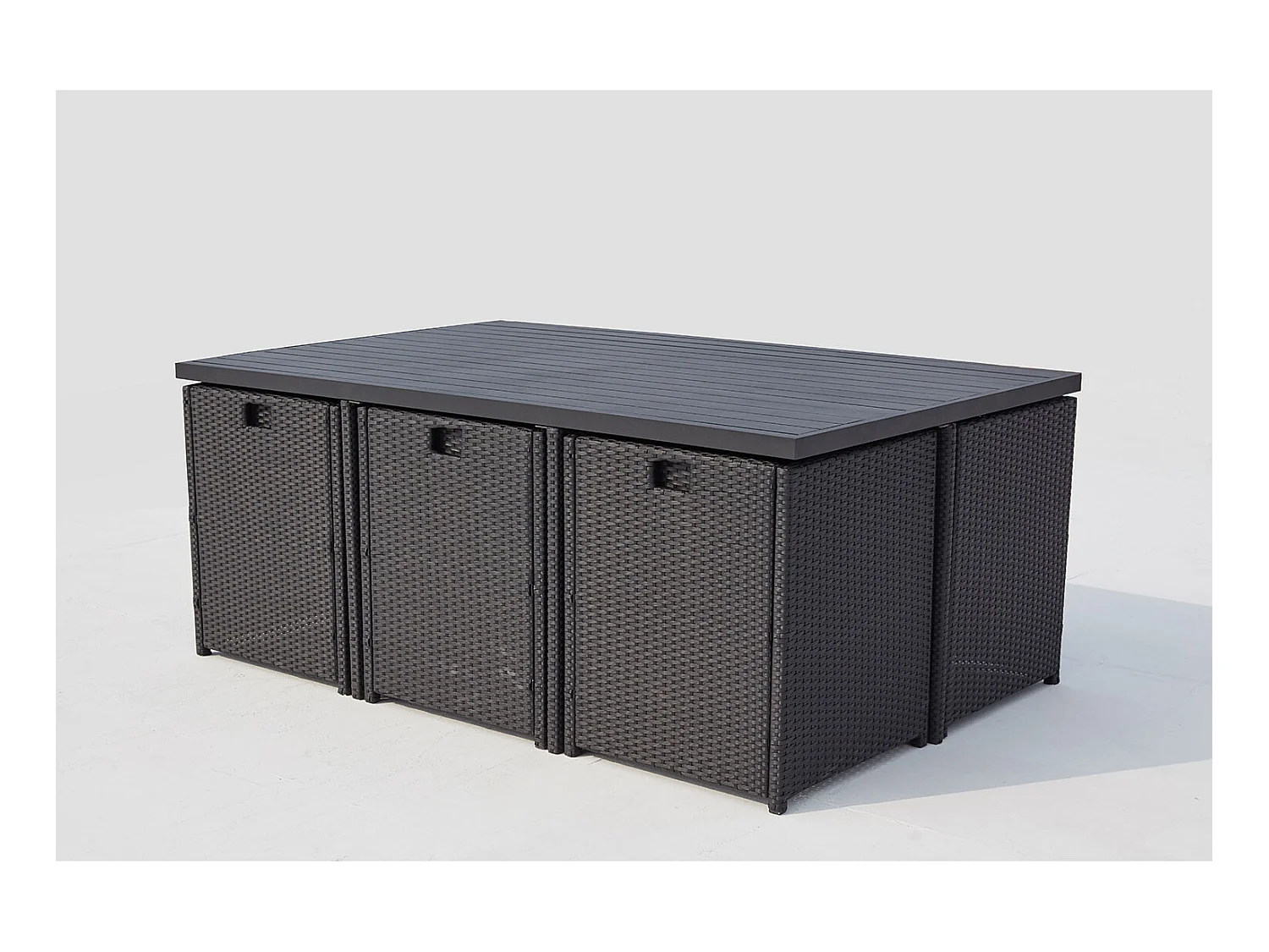 Gartenmöbel-Set für 10 Personen, Rattan und Aluminium in Schwarz/Weiß SUNSET
