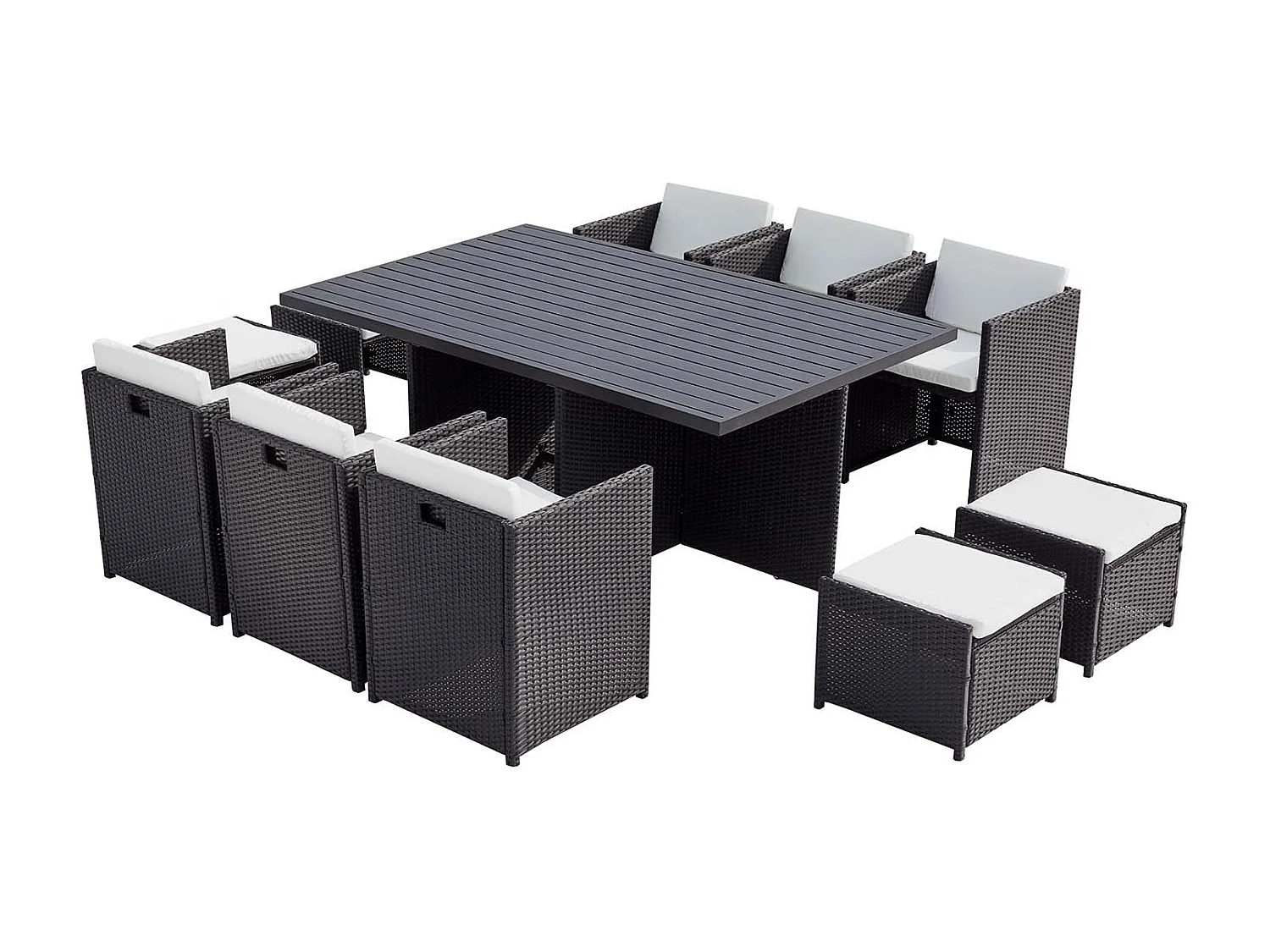 Table et chaise 10 places encastrables alu résine noir-blanc SUNSET