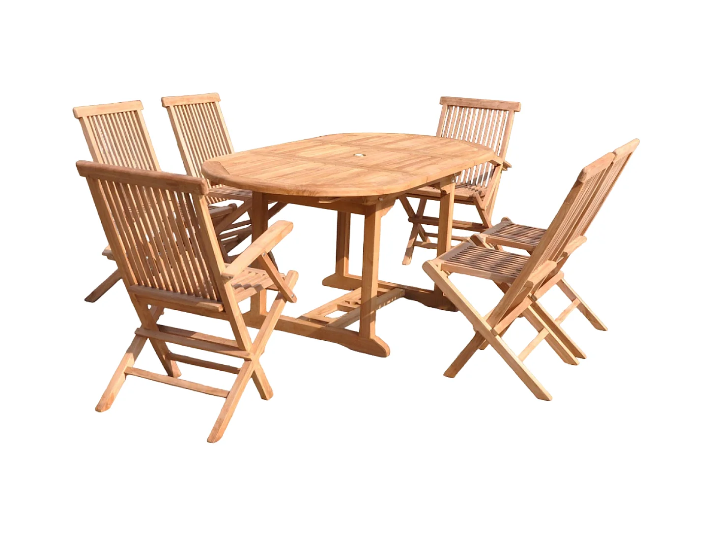 Table de jardin ovale et 4 chaises et 2 fauteuils en teck KAJANG