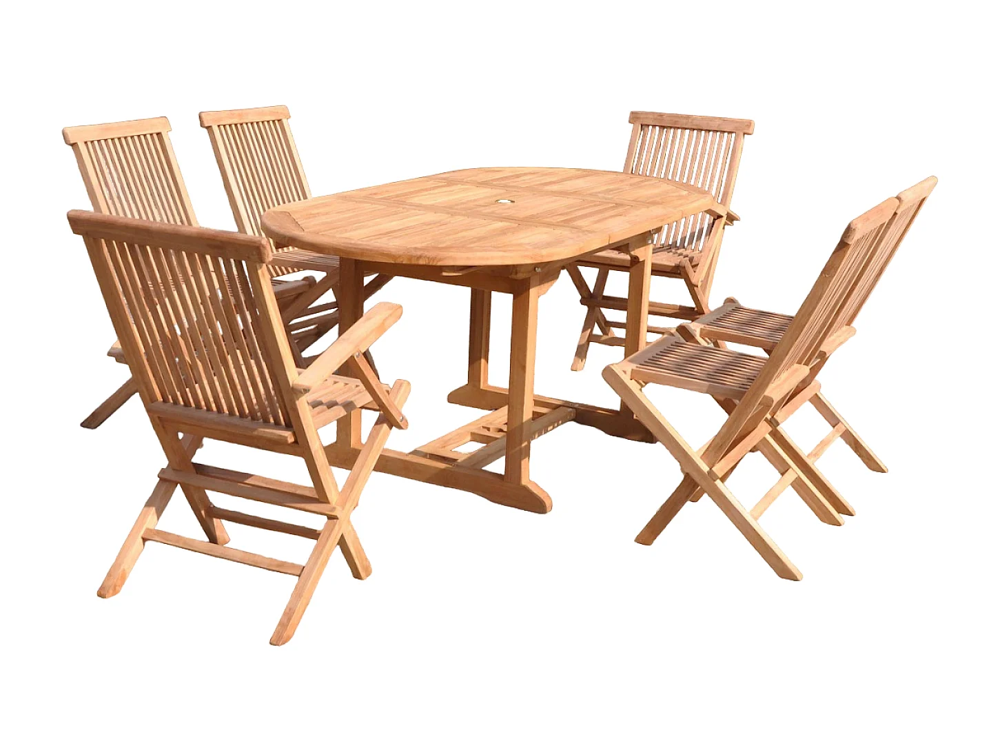 Table de jardin ovale et 4 chaises et 2 fauteuils en teck KAJANG