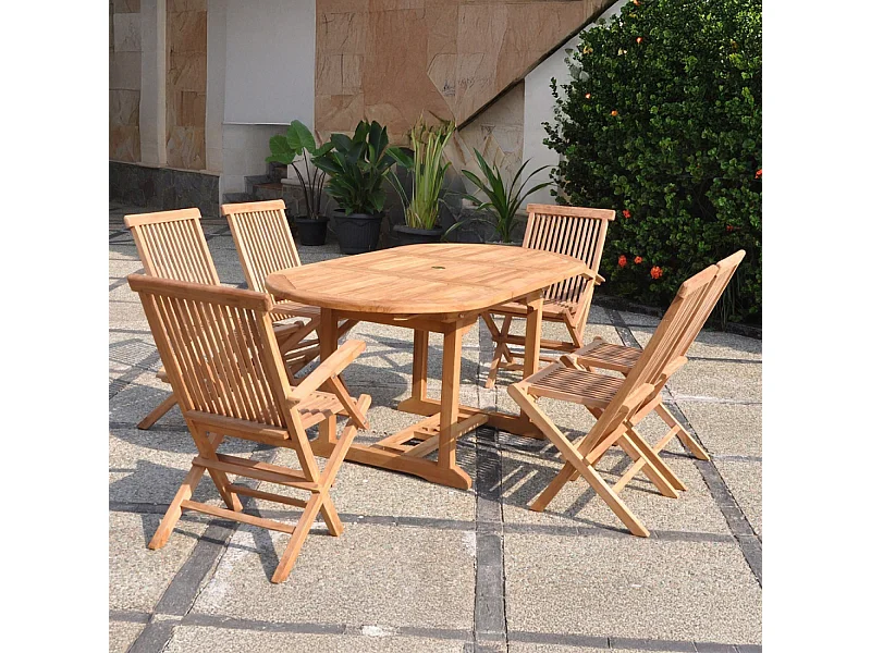 Table de jardin ovale et 4 chaises et 2 fauteuils en teck KAJANG