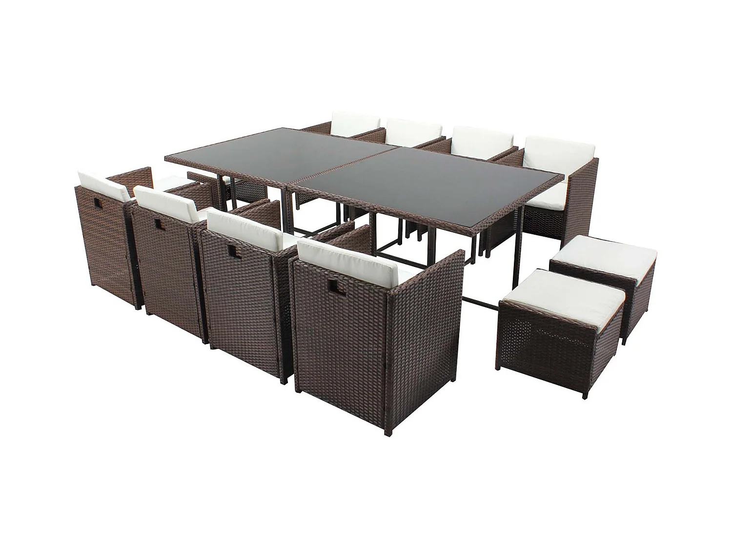 Salotto da giardino a incasso 12 posti resina intrecciata castagna/bianco MIAMI