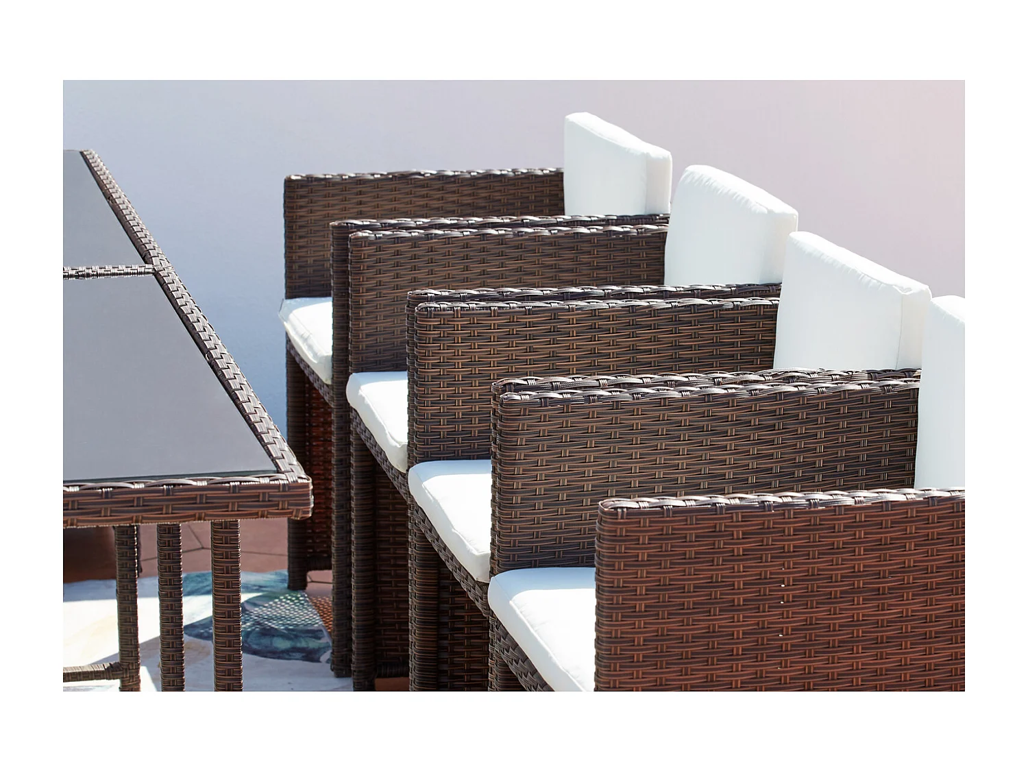 Salotto da giardino a incasso 12 posti resina intrecciata castagna/bianco MIAMI