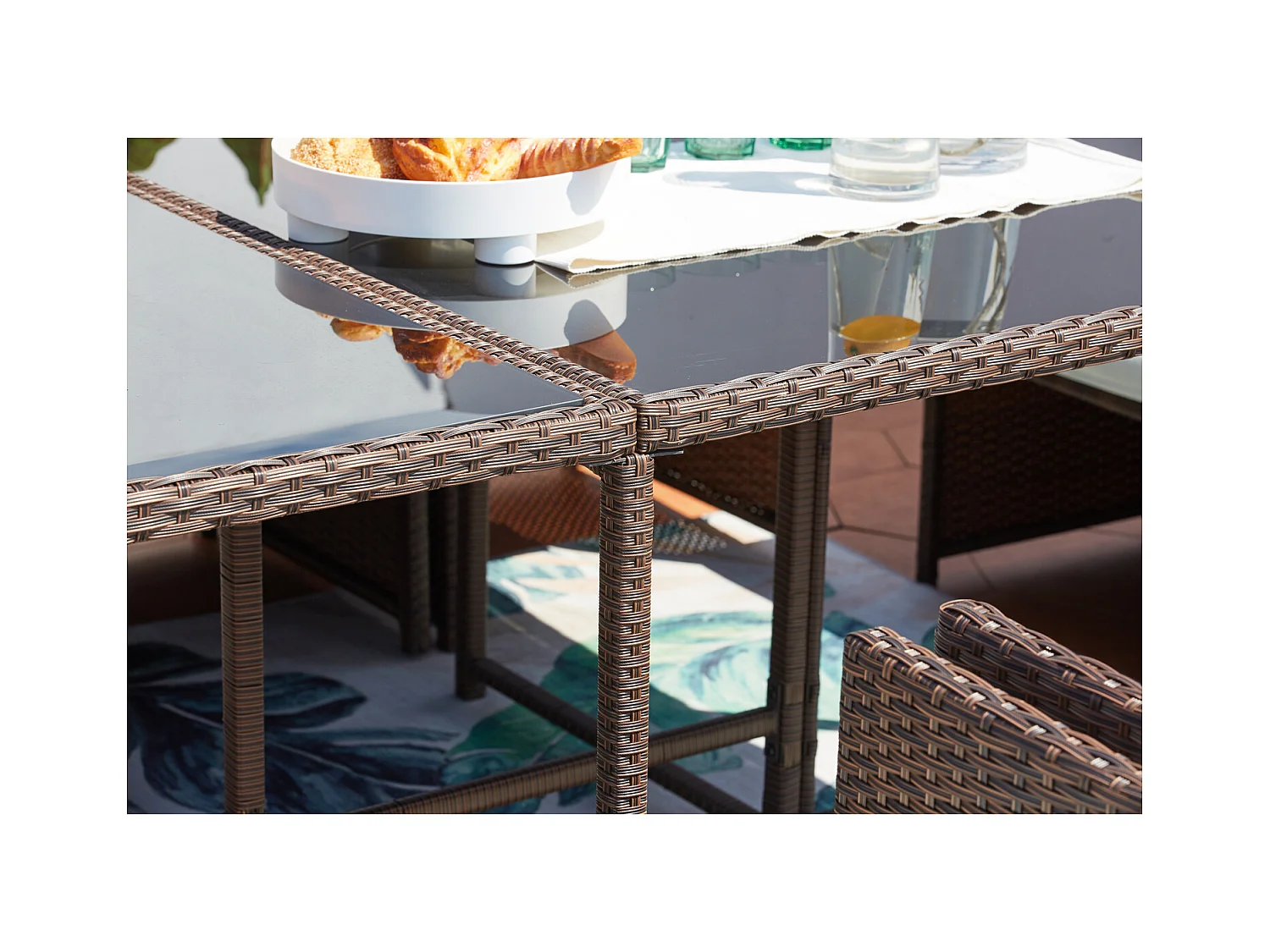 Salotto da giardino a incasso 12 posti resina intrecciata castagna/bianco MIAMI