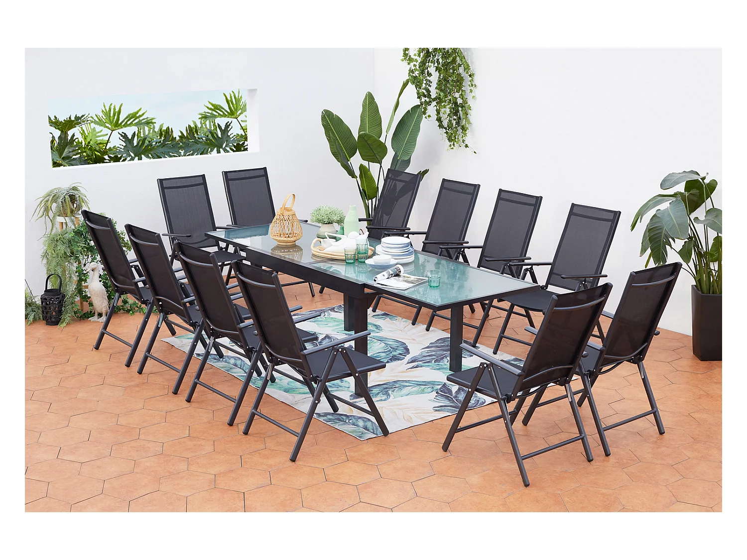 Table de jardin extensible 12 fauteuils en alu et toile PVC BRESCIA