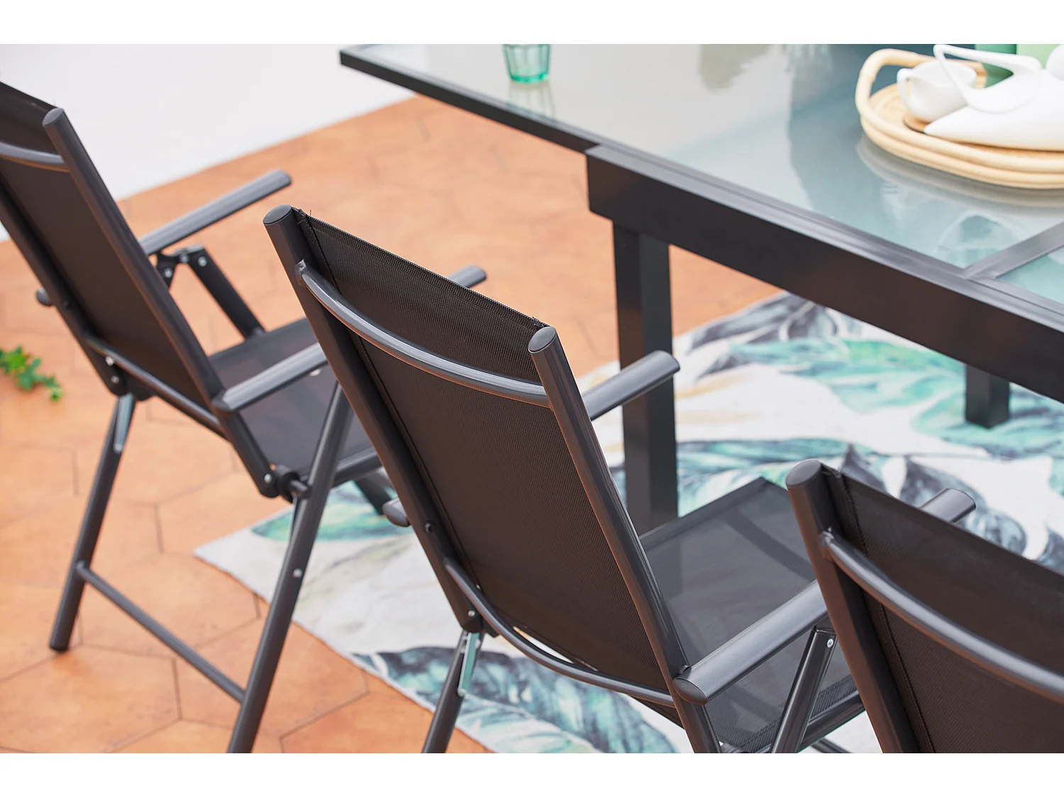 Table de jardin extensible 12 fauteuils en alu et toile PVC BRESCIA