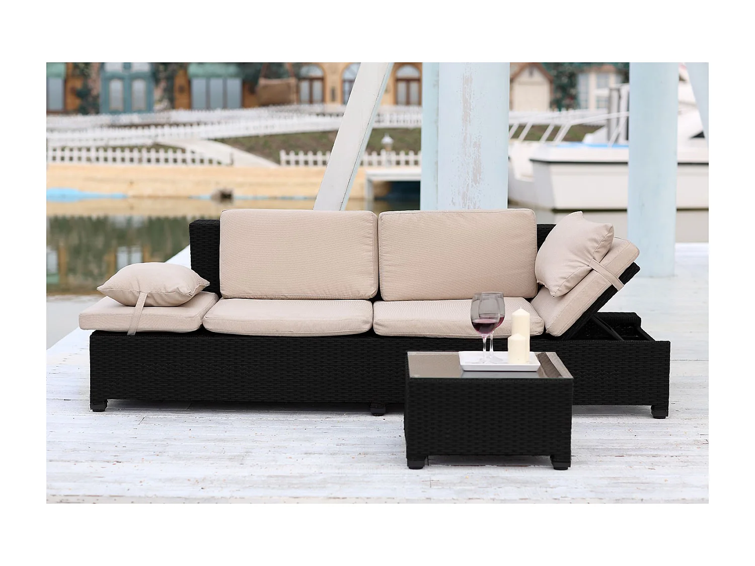 Loungeset 2-Zits Tuinset van Zwart/Beige Vlechtwerk CORFOU - Comfortabel en Modulair