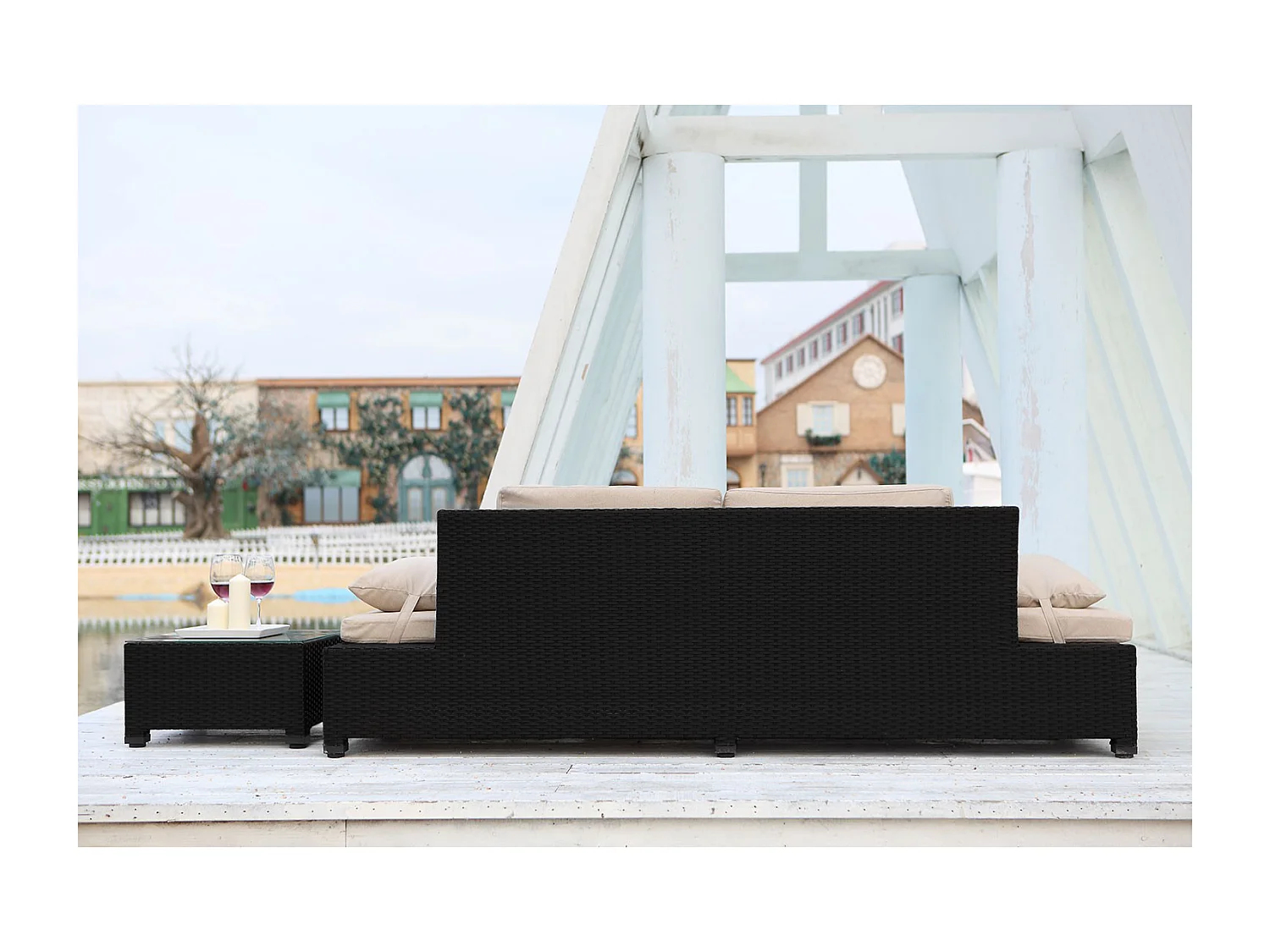 Loungeset 2-Zits Tuinset van Zwart/Beige Vlechtwerk CORFOU - Comfortabel en Modulair