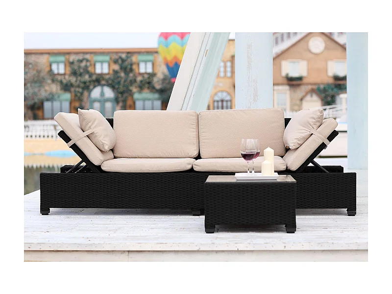 Loungeset 2-Zits Tuinset van Zwart/Beige Vlechtwerk CORFOU - Comfortabel en Modulair