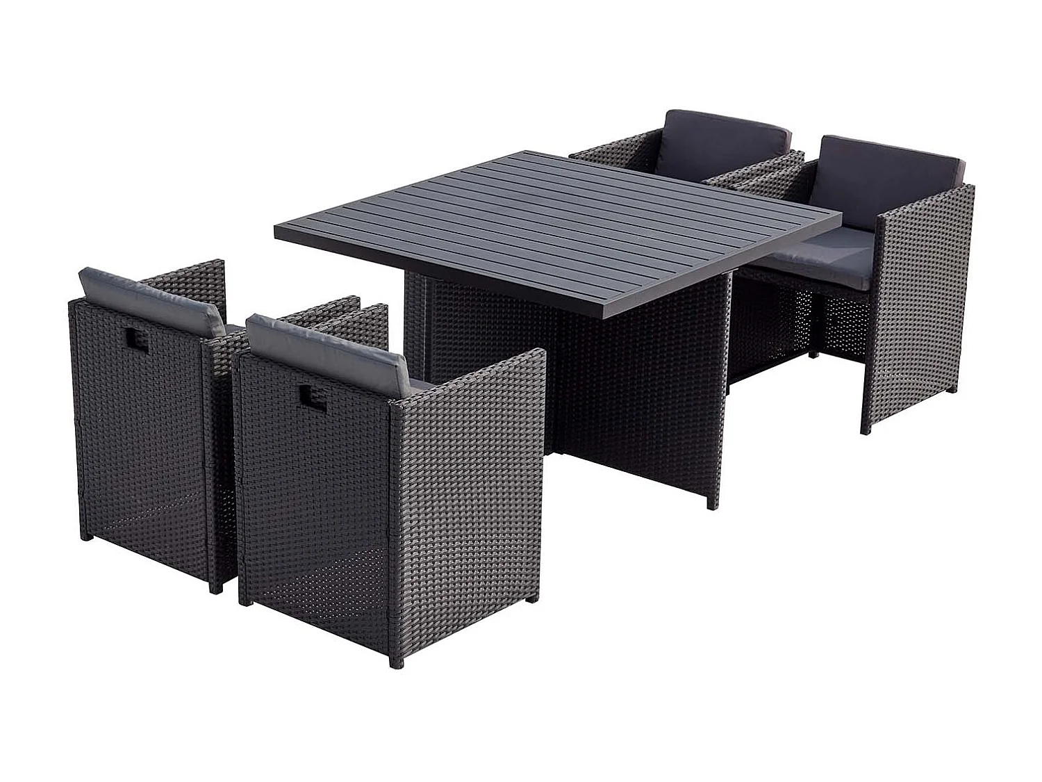 Table et chaises 4 places encastrables alu et résin noir-gris SUNSET