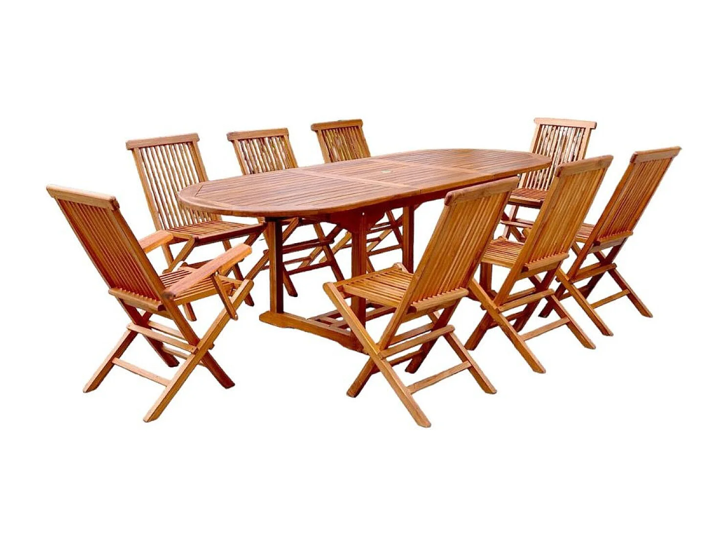 Table de jardin ovale 6 chaises et 2 fauteuils en teck huilé LUBOK