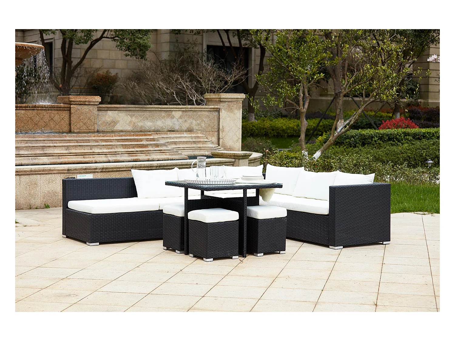Gartenmöbel-Set aus Polyrattan FIDJI für 10 Personen schwarz/weiß